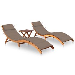 Set of 2 Premium Acacia Sun Loungers with Table and Cushions