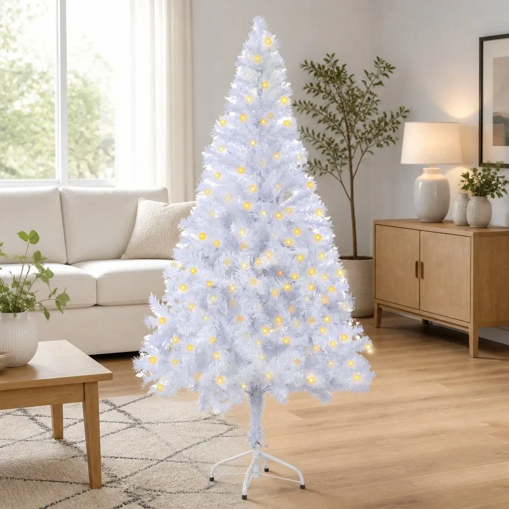 White Pre-lit Artificial Christmas Tree 150cm 380 Branches Holiday Decor Stand
