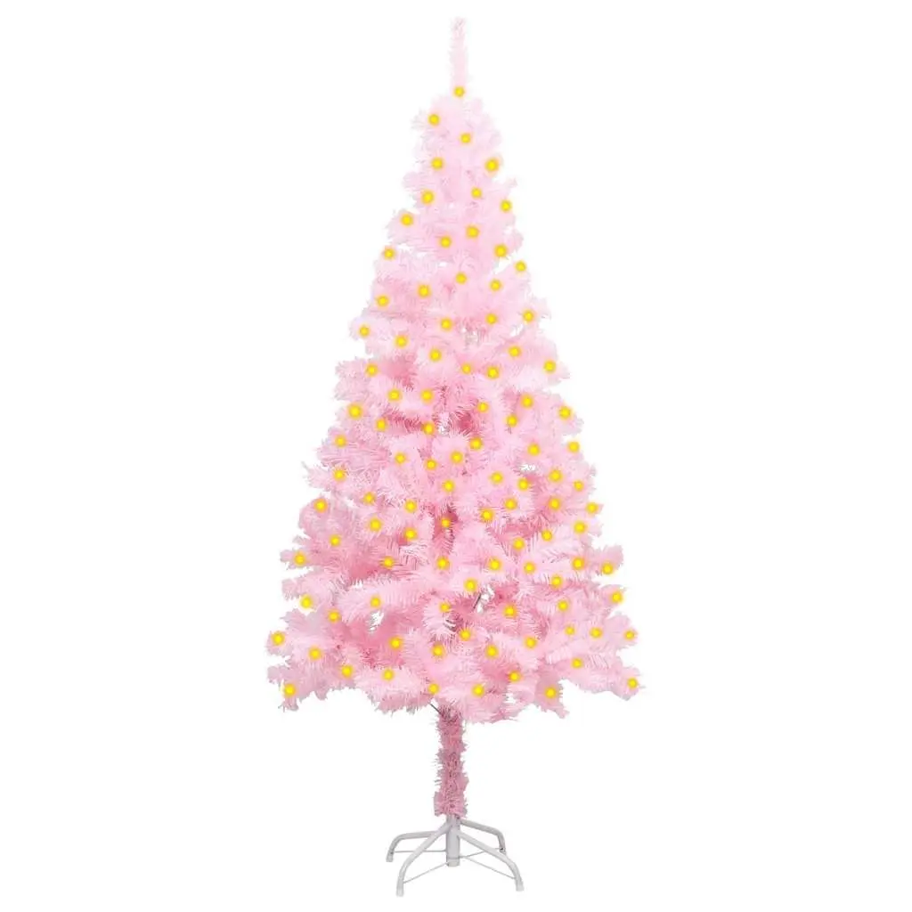 Artificial Christmas Tree PVC 150cm Pink with Stand Pre-lit LED Lights