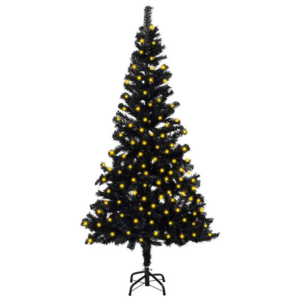 Artificial Christmas Tree PVC 150cm Black with Pre-lit LED Lights