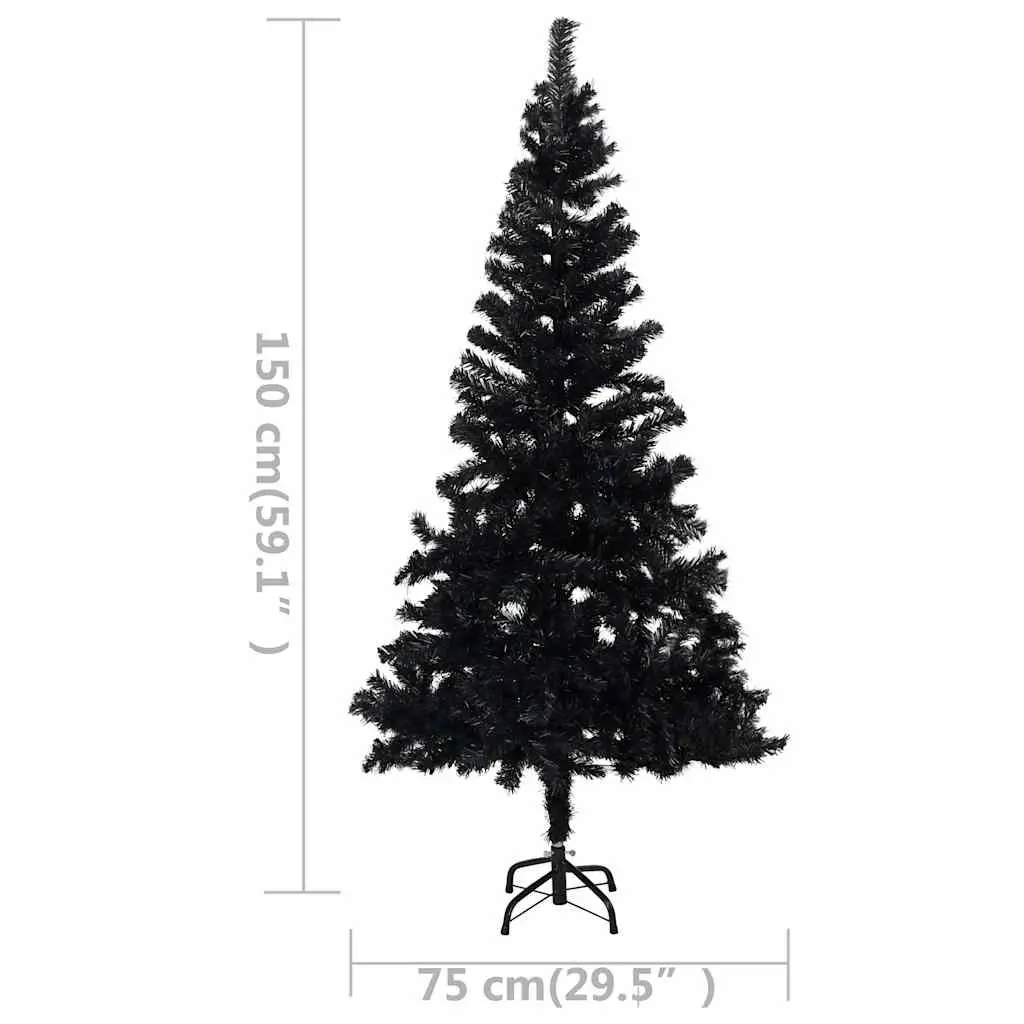 Artificial Christmas Tree PVC 150cm Black with Pre-lit LED Lights