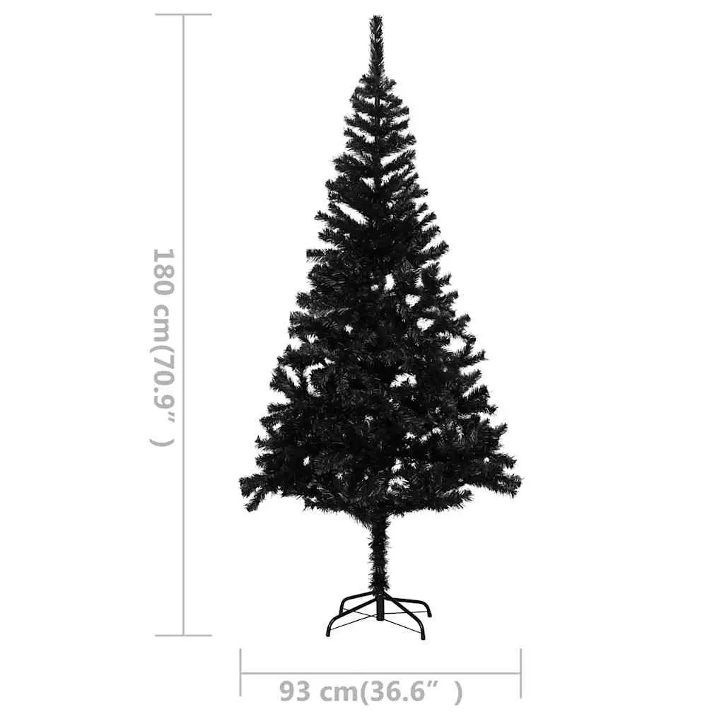 Artificial Christmas Tree PVC 180cm Black Pre-lit with Stand