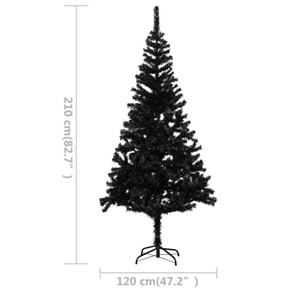 Black Pre-lit Christmas Tree 210cm with LED Lights