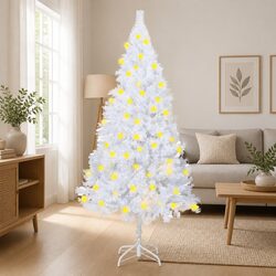White Artificial Christmas Tree 180cm Pre-lit LED Lights Thick Branches Holiday