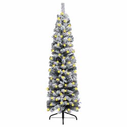 210cm Green Flocked Snow Slim Pre-lit Christmas Tree