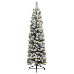 Sturdy Pre-lit Slim Christmas Tree 240cm Snow-Flocked
