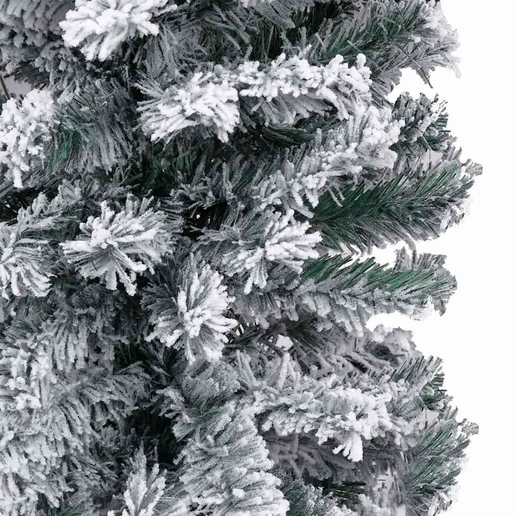 Slim Artificial Christmas Tree PVC 240cm Pre-lit LED Snow Flocked Green
