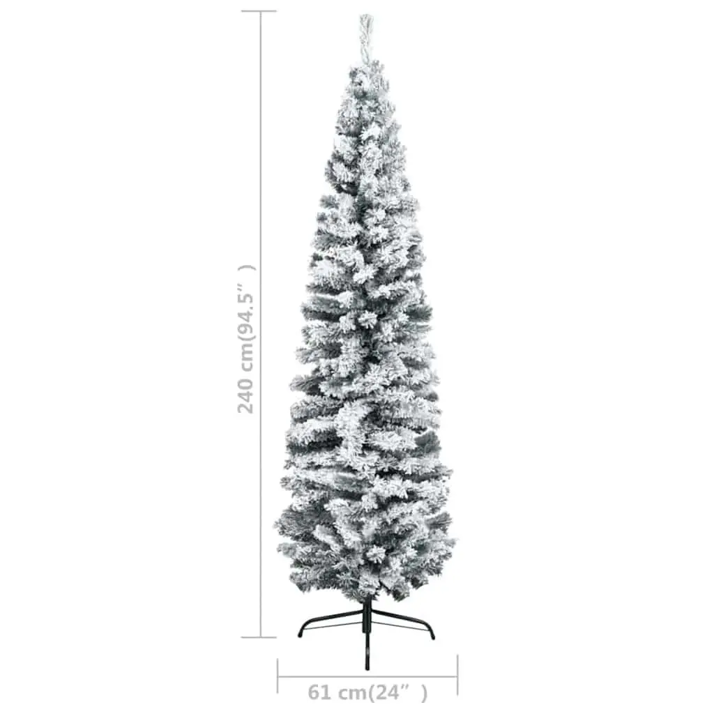 Slim Artificial Christmas Tree PVC 240cm Pre-lit LED Snow Flocked Green