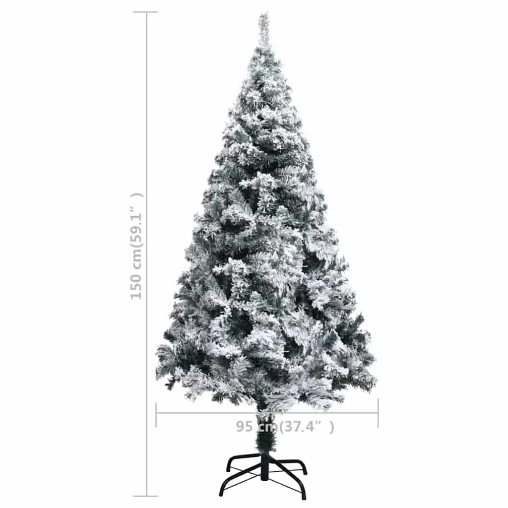 Artificial Christmas Tree PVC 150cm Green Flocked Snow Pre-lit Holiday Decor Indoor