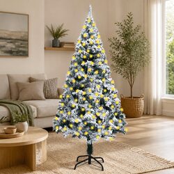 Flocked Snow Artificial Christmas Tree with LED Lights 210cm