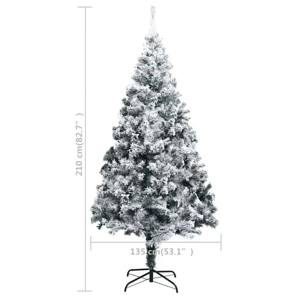 Artificial Christmas Tree PVC 210cm Green Flocked Snow Pre-lit with LED Lights