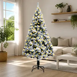 240cm Pre-lit LED Flocked Snow Green Christmas Tree