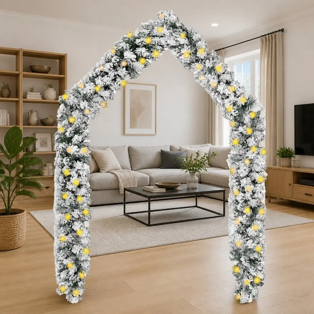 Christmas Garland PVC 10m Green with Flocked Snow and LED Lights