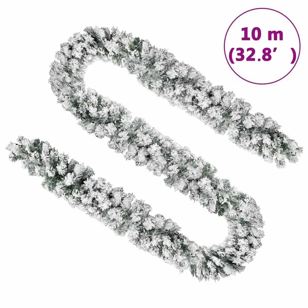 Christmas Garland PVC 10m Green with Flocked Snow and LED Lights
