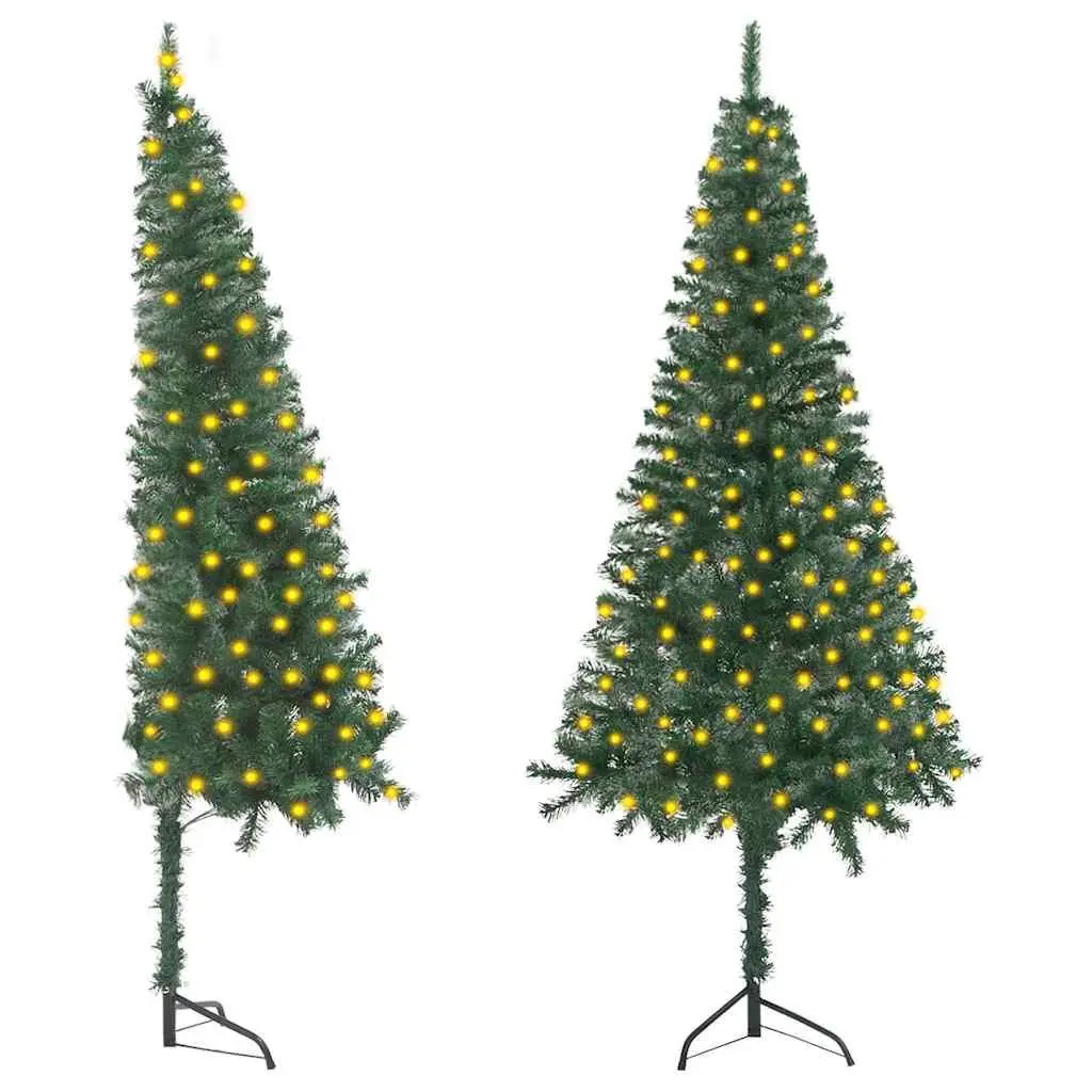 Corner Artificial Christmas Tree PVC 180cm Green Pre-lit LED Lights