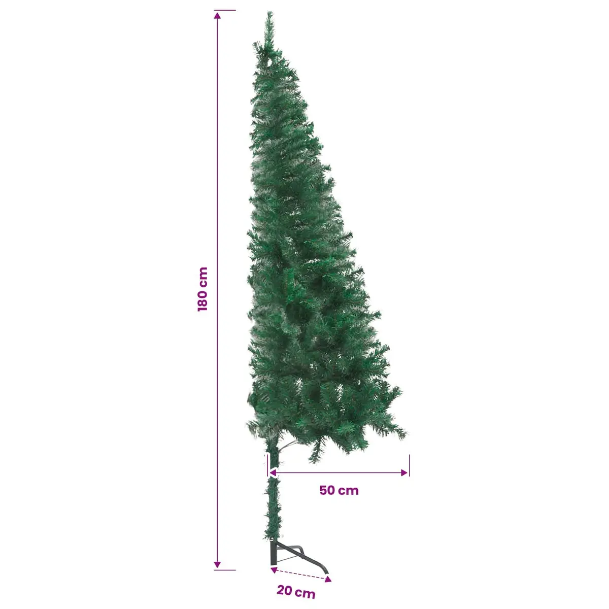 Corner Artificial Christmas Tree PVC 180cm Green Pre-lit LED Lights