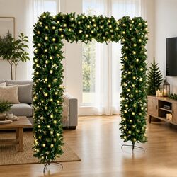 Festive 240cm Green Christmas Tree Arch with LED Lighting