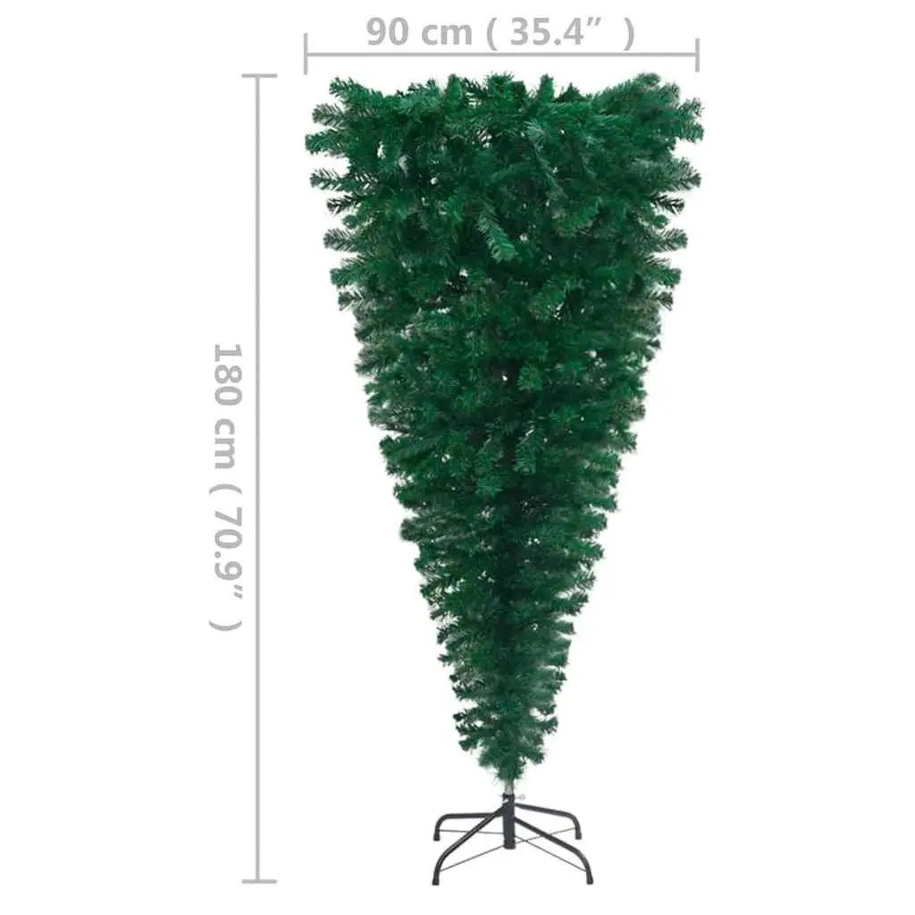 Upside-Down Artificial Pre-Lit Christmas Tree Green 180cm Holiday Seasonal Decor