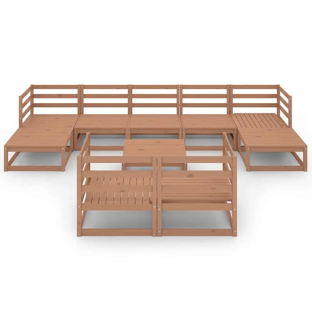 10-Piece Brown Garden Lounge Set in Solid Pinewood