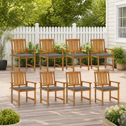 Outdoor Garden Chairs Set 8 pcs with Cushions Solid Acacia Wood Seating