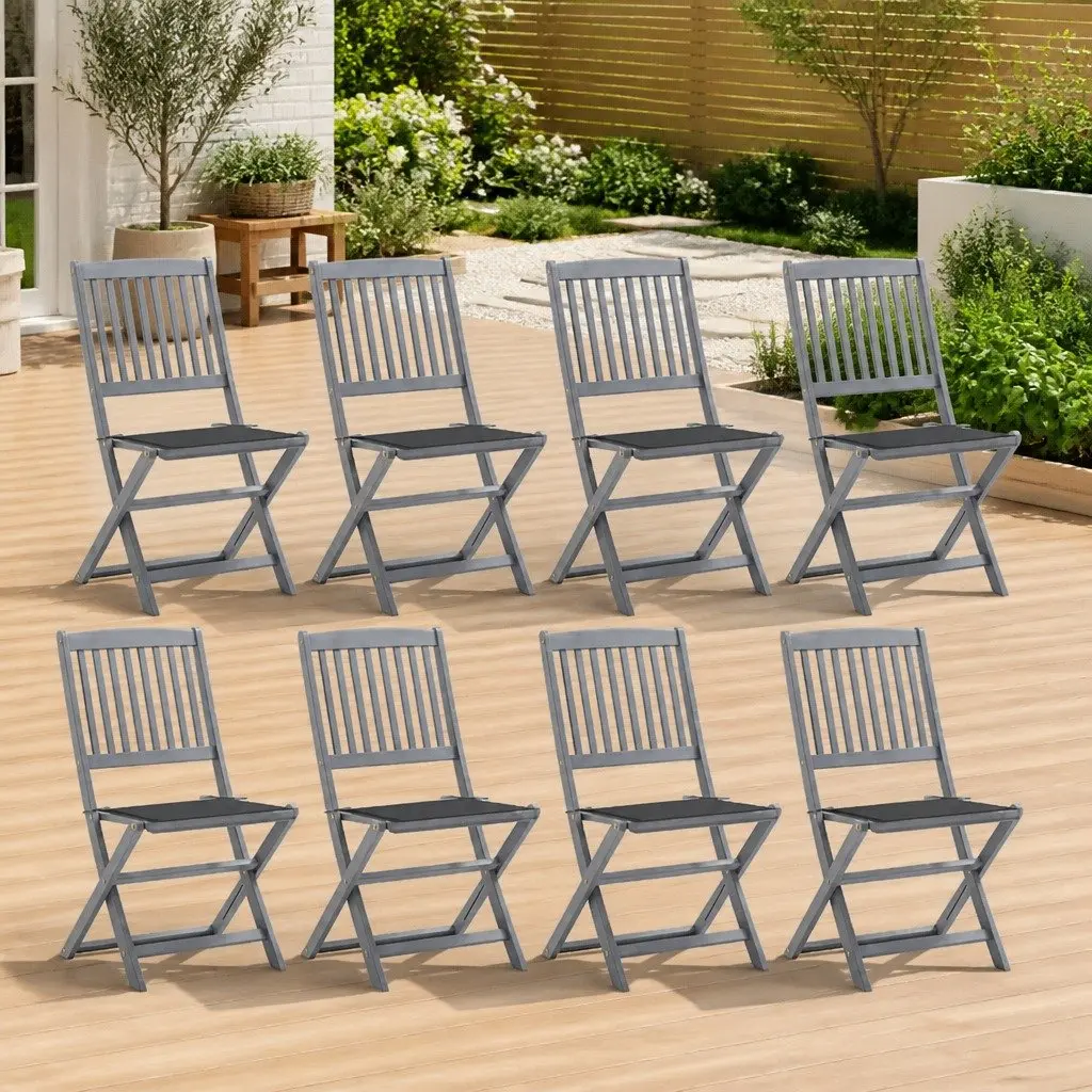 Set of 8 Grey Folding Outdoor Dining Chairs with Cushions
