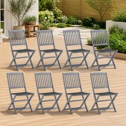 Folding Outdoor Dining Chairs Set 8 pcs Grey with Cushions Solid Wood Garden