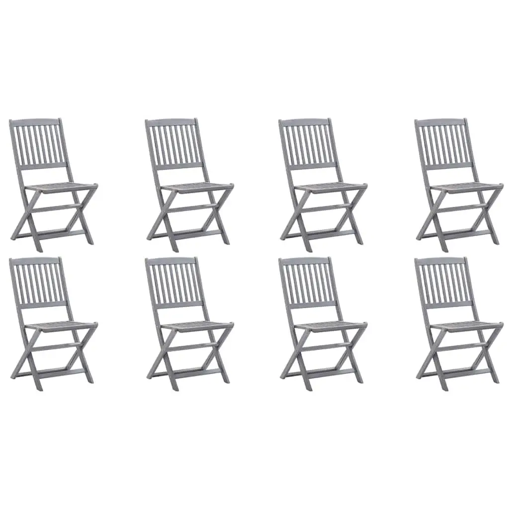 Set of 8 Grey Folding Outdoor Dining Chairs with Cushions