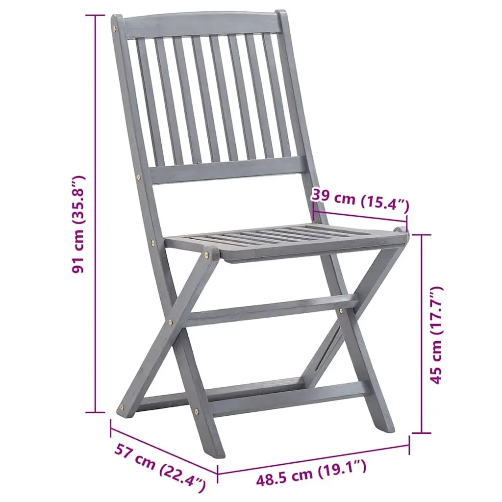 Set of 8 Grey Folding Outdoor Dining Chairs with Cushions