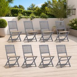 Premium Grey Folding Outdoor Chairs Set of 8 with Cushions