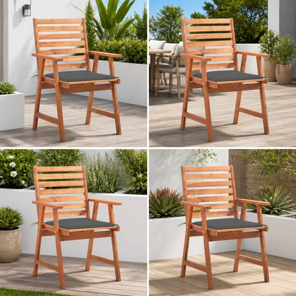 Solid Acacia Wood Outdoor Dining Chairs Set with Cushions