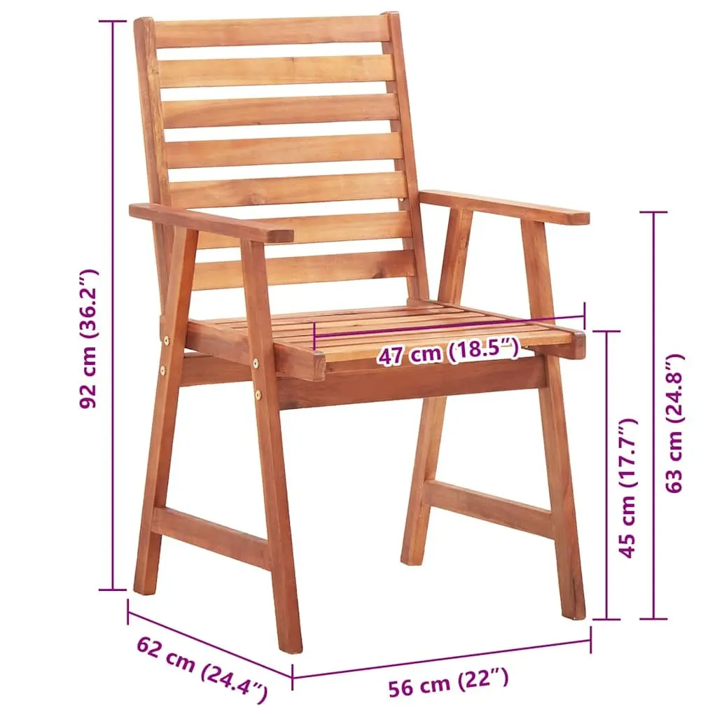 Solid Acacia Wood Outdoor Dining Chairs Set with Cushions