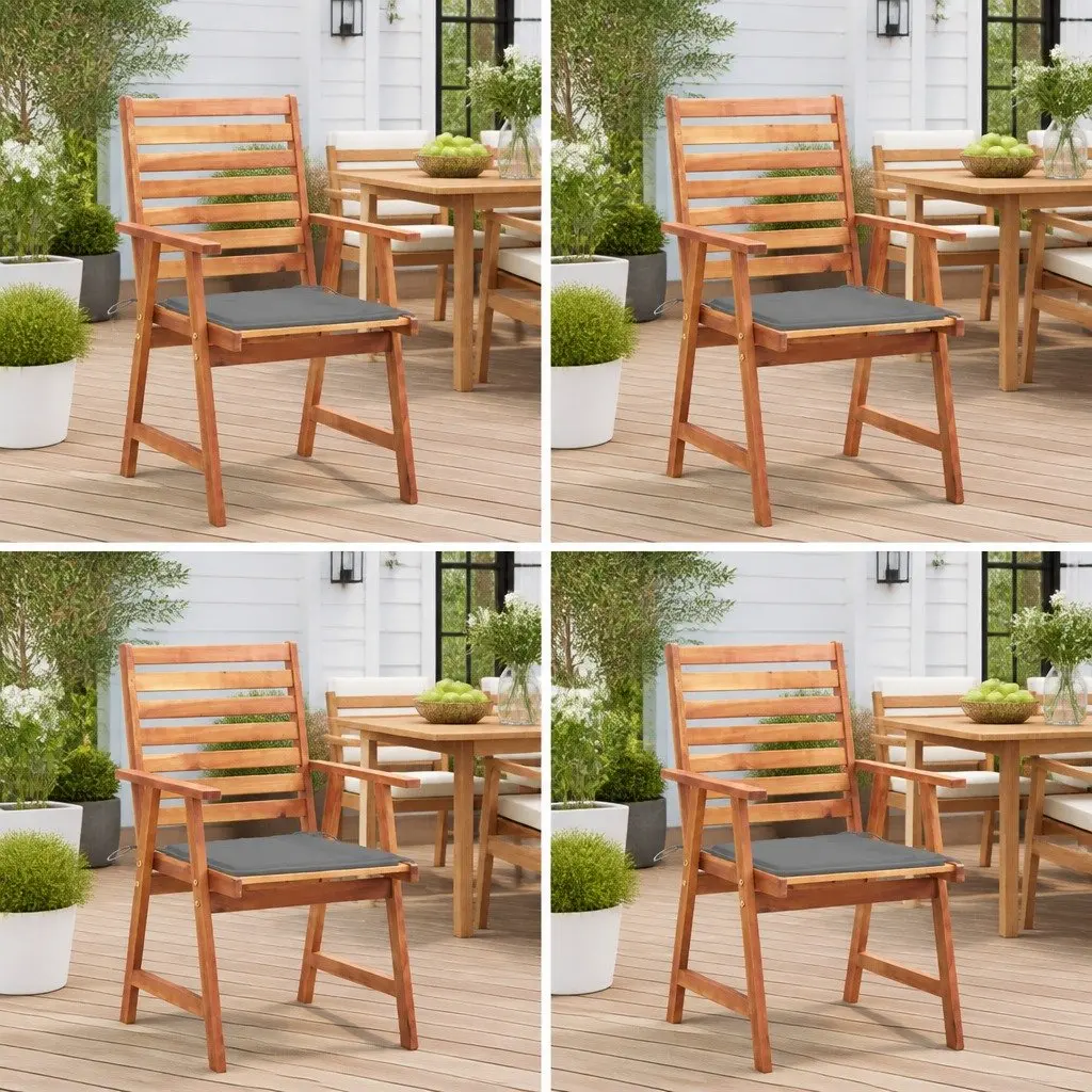 Outdoor Dining Chairs Solid Acacia Wood Set 4 Grey with Cushions