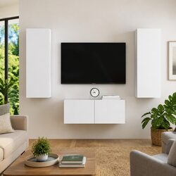 Sturdy White 3-Piece Wall-Mounted TV Cabinet Set