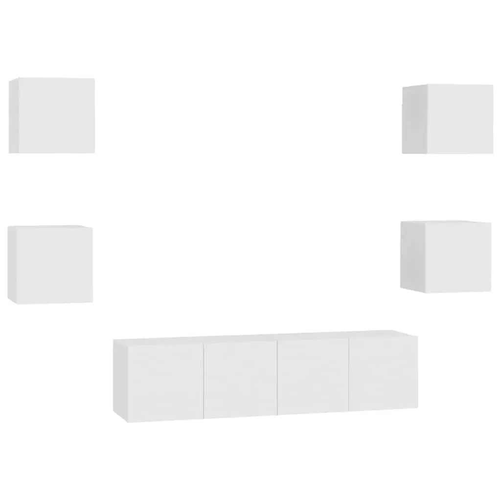 6-Piece White Wall Mounted TV Cabinet Set for Living Room
