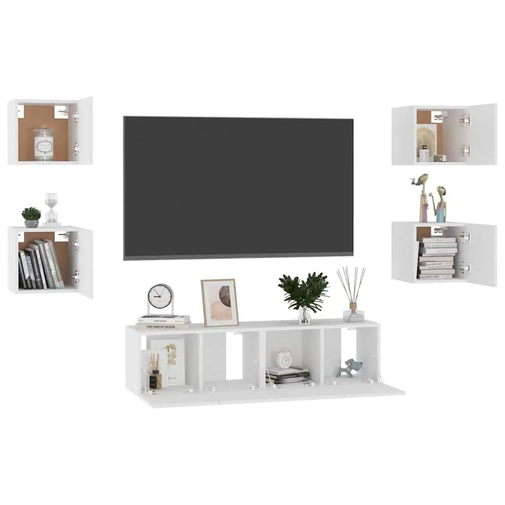 6-Piece White Wall Mounted TV Cabinet Set for Living Room