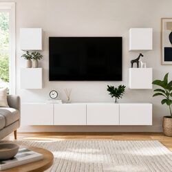 Stylish White Wall-Mounted TV Cabinet Set with Storage