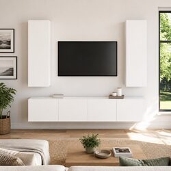 Durable 4 Piece White TV Cabinet Set for Living Rooms