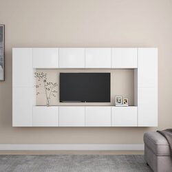 Durable White Wall-Mounted TV Cabinet Set 8 Piece Unit
