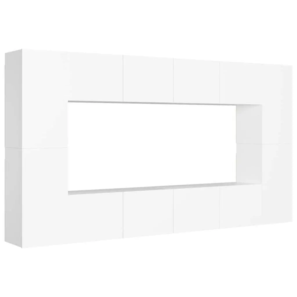 White Wall-Mounted TV Cabinet Set 8 Piece Unit