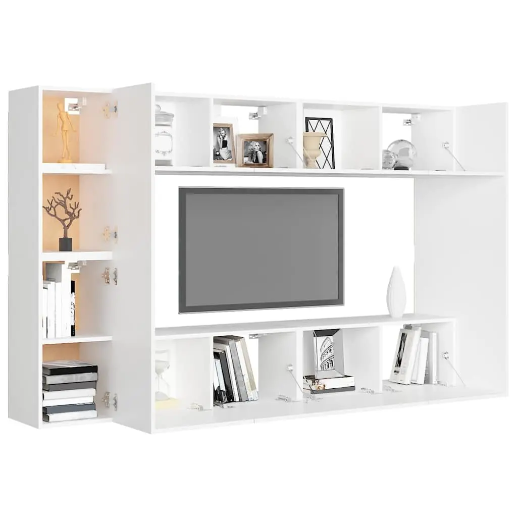 White Wall-Mounted TV Cabinet Set 8 Piece Unit