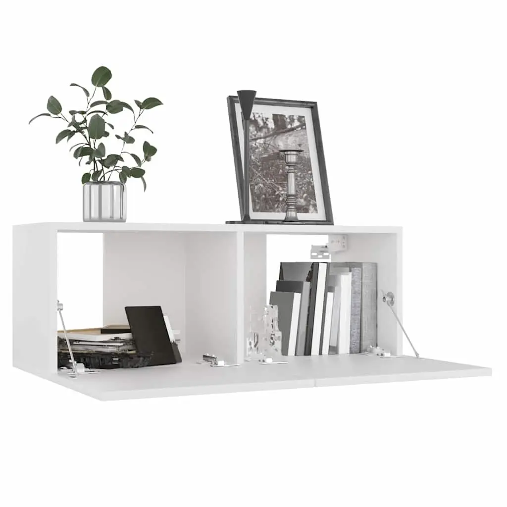 White Wall-Mounted TV Cabinet Set 8 Piece Unit