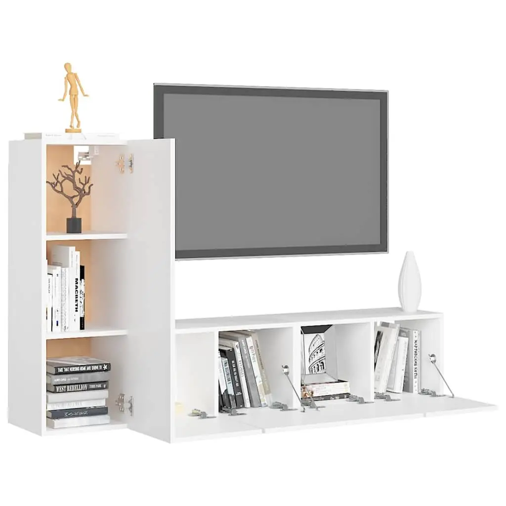 3-Piece Wall-Mounted TV Cabinet Set in White