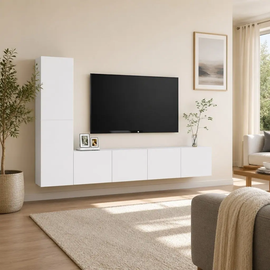 TV Cabinet Set Engineered Wood 4 Piece White