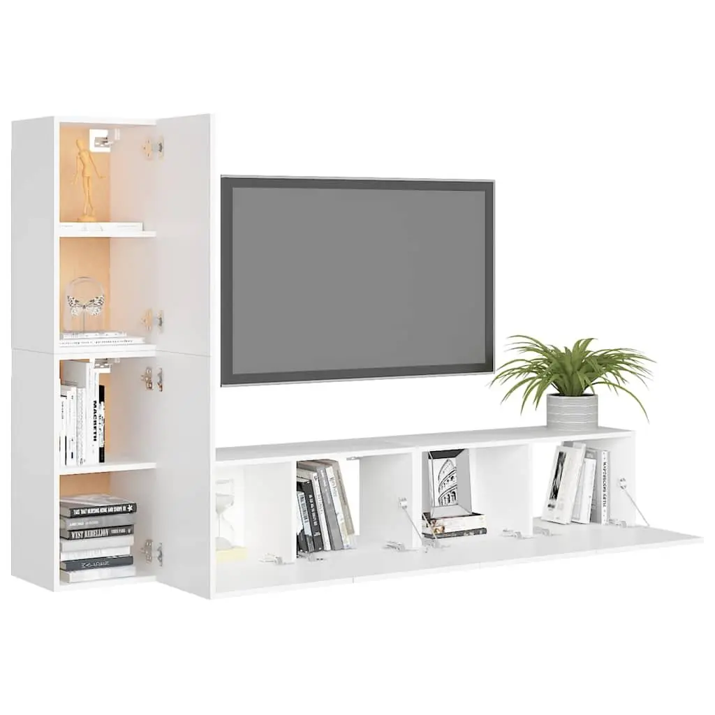 TV Cabinet Set Engineered Wood 4 Piece White