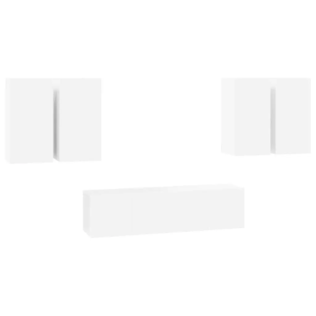 Wall Mounted TV Cabinet Set 6 Piece White Storage Unit Organiser Display Shelf