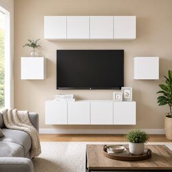 6-Piece White Wall-Mounted TV Cabinet Set