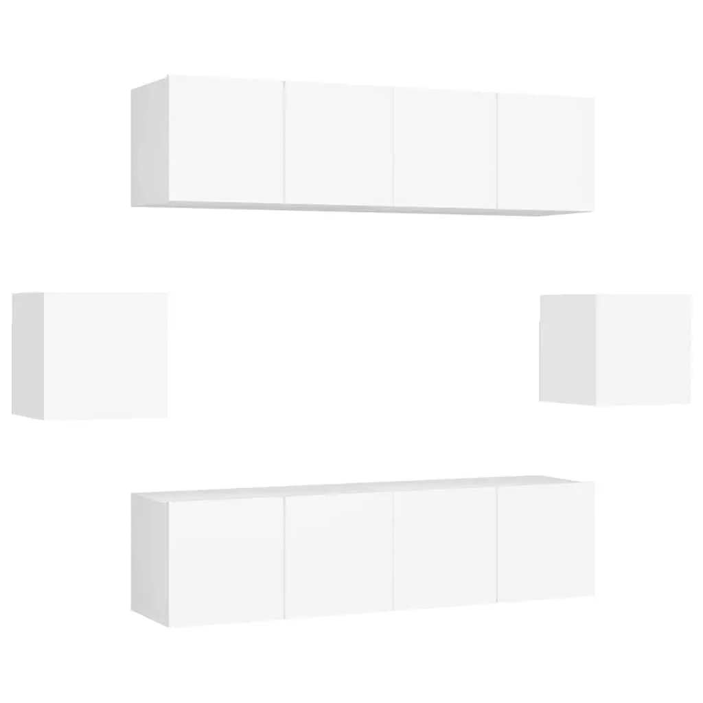 6-Piece White Wall-Mounted TV Cabinet Set