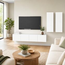 Wall-Mounted 4 Piece TV Cabinet Set in White