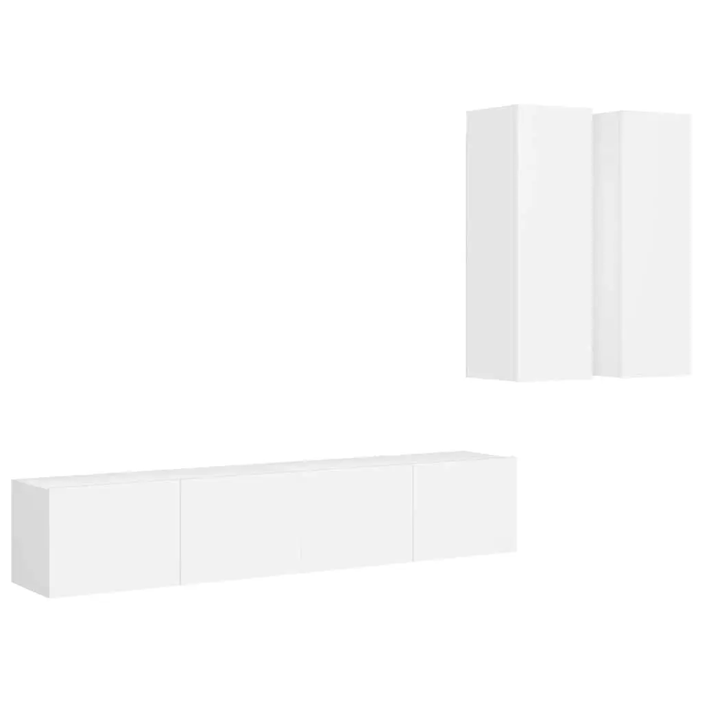 Wall-Mounted 4 Piece TV Cabinet Set in White