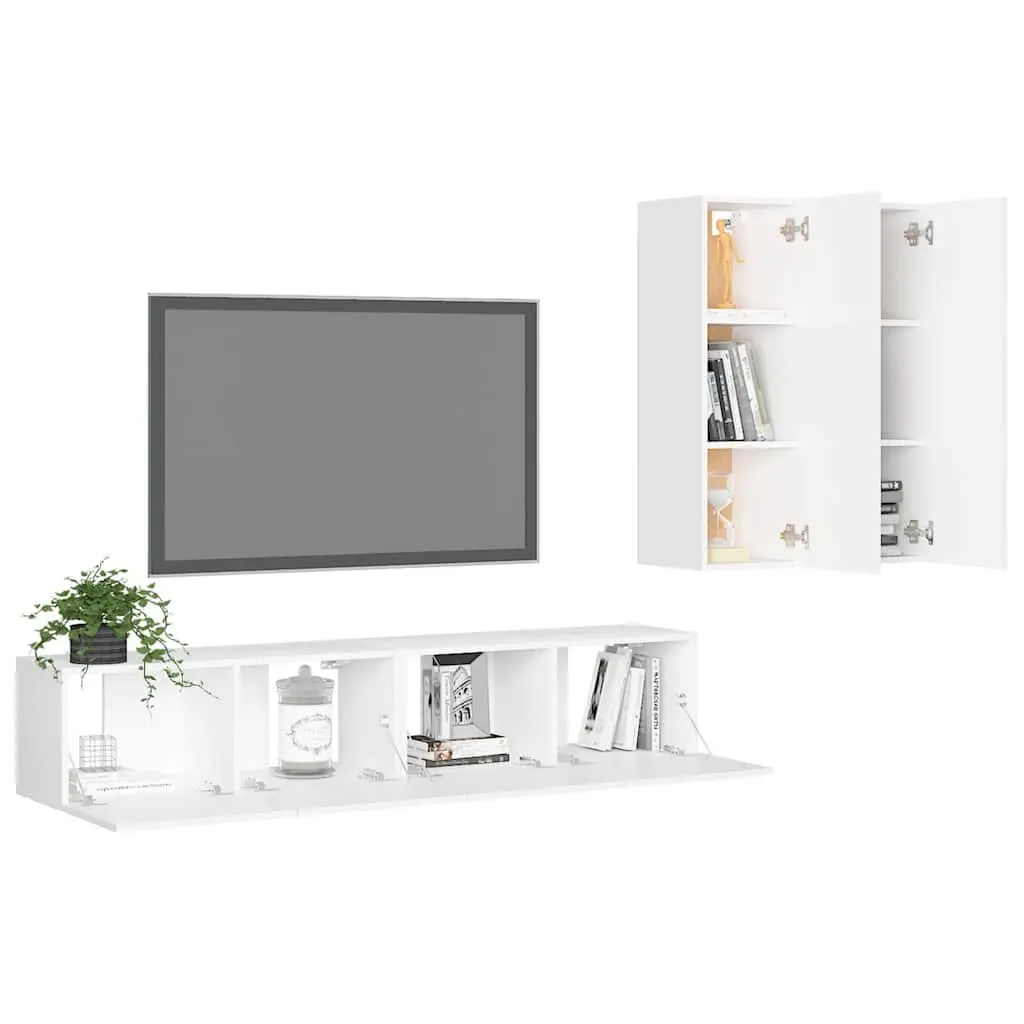 Wall-Mounted 4 Piece TV Cabinet Set in White